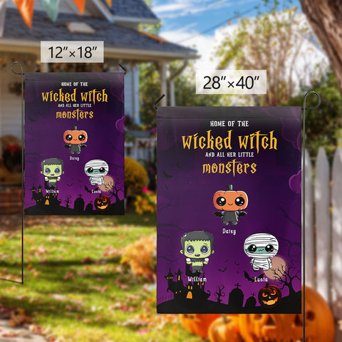 Personalized Halloween Flag – Cute Monster Family Banner with Custom Names