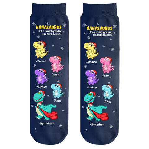 Custom Nanasaurus Christmas Socks with Grandkids' Names