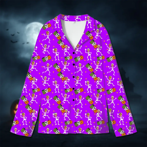 BOO Skeleton Family Halloween Pajamas – Custom Photo Pumpkin Sleepwear