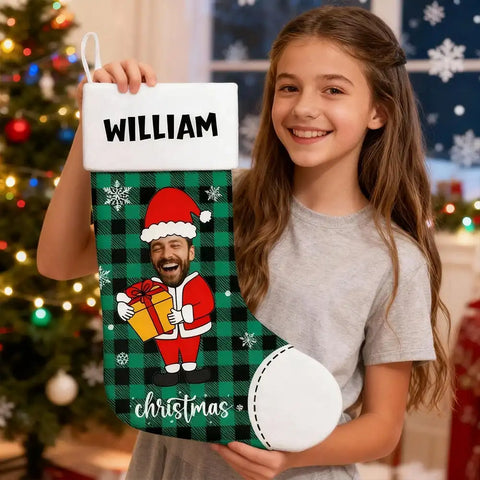 Personalize your family's Christmas stockings—upload photos and edit names