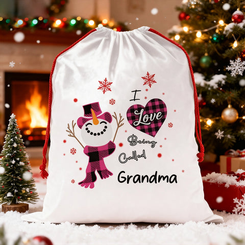 Personalized Christmas Gift Bag – I Love Being Called Grandma Snowman Design