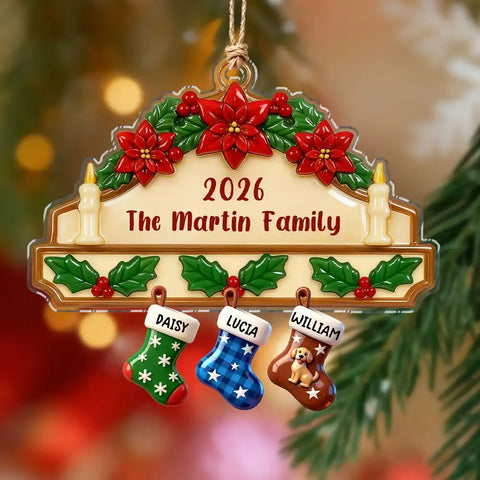 Personalized family name Christmas stocking acrylic ornaments