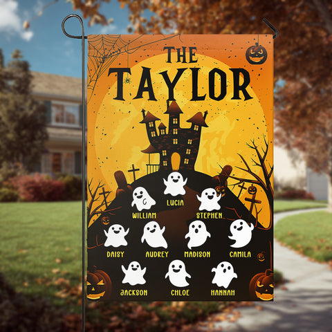 Personalized Halloween Spooky Garden Flag – Custom Family Surname, Name Banner