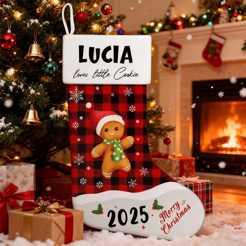 Custom Gingerbread Christmas Stocking – Name & Year Personalized