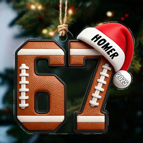 Custom 6 7 Football Acrylic Ornament with Personalized Name and Year