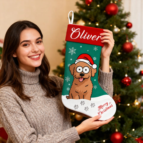 Personalized Christmas Pet Stocking with Name | Cartoon Dog Design