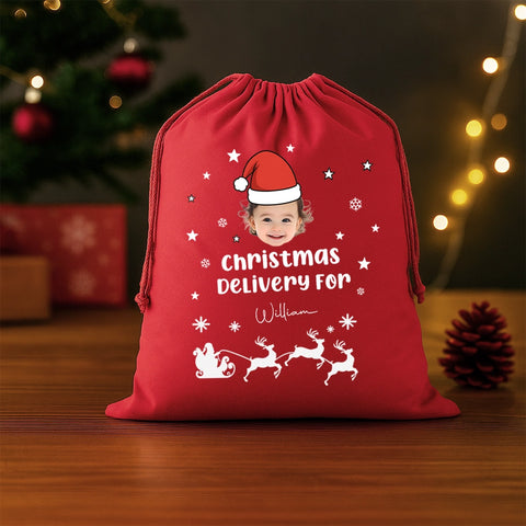 Custom Christmas Gift Bag with Photo and Name