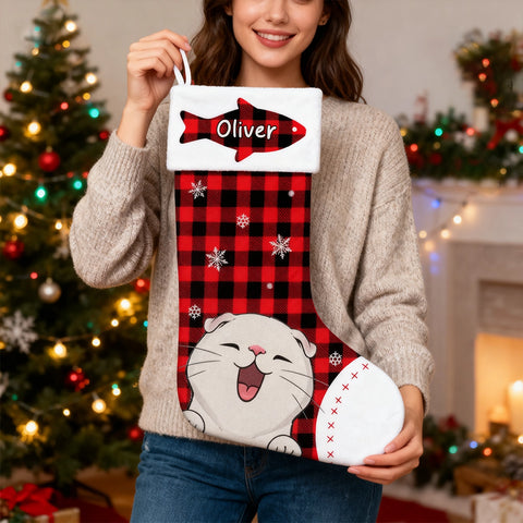 Custom Pet Christmas Stockings with Name – Plaid Cat Gifts