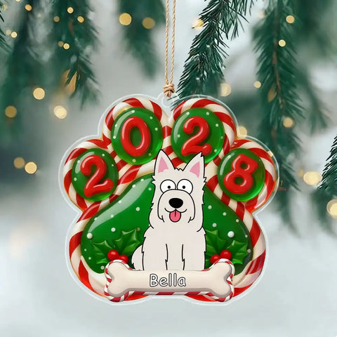 Personalized paw print Christmas acrylic keychain – Custom dog design