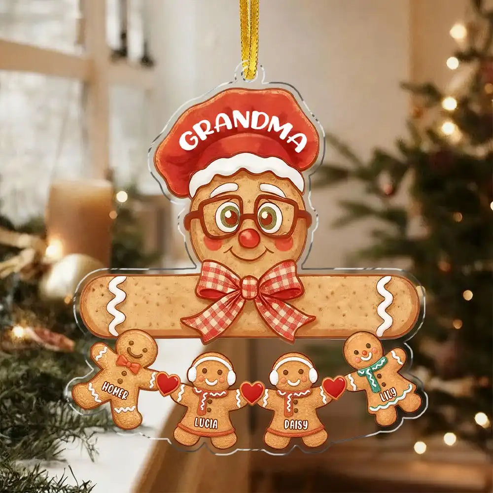 Personalized Gingerbread Grandkids Christmas Acrylic Ornament