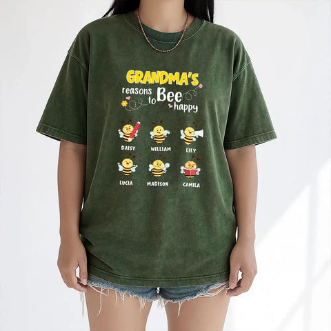 Personalized Grandma’s Reasons To Bee Happy Vintage T-Shirt – Custom Bees & Names