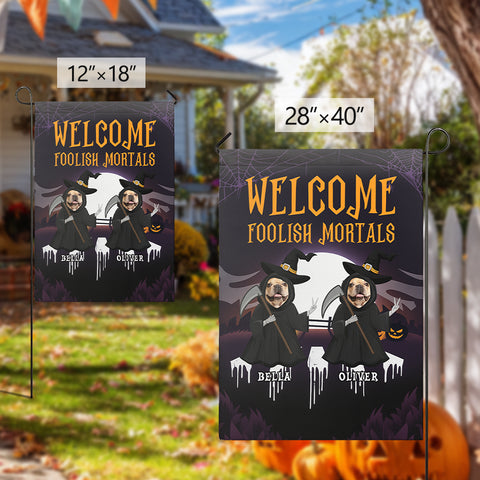 Personalized Halloween Wizard Pet Garden Flag – Custom Photo & Name