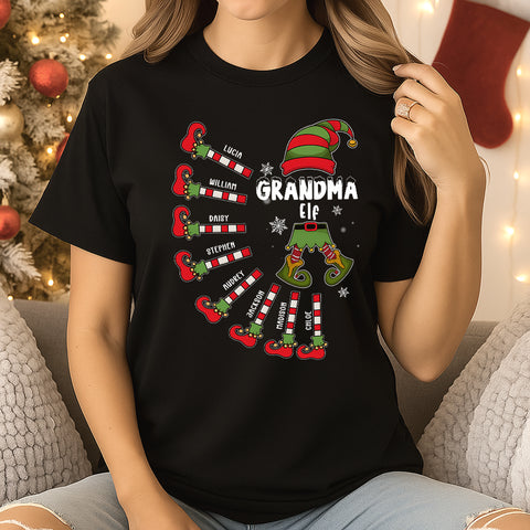 Christmas elf themed family t-shirts, sweatshirts, and hoodies – customizable with the number of children and their names