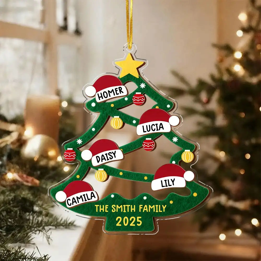 Personalized acrylic Christmas tree ornaments for home decoration.
