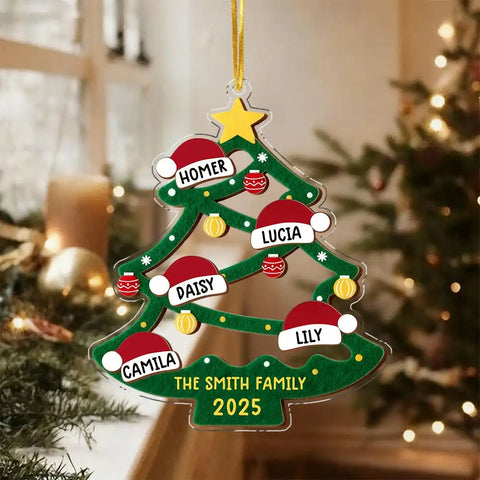 Personalized acrylic Christmas tree ornaments for home decoration.