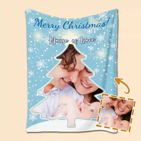 Custom Christmas Tree Photo Blanket – Personalized Gift for Mom & Grandma
