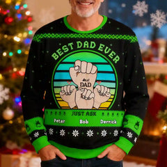 Custom Dad Christmas Ugly Sweater – Best Fist Bump with Kids, Personalized Holiday Sweatshirt, Perfect Christmas Gift for Fathers