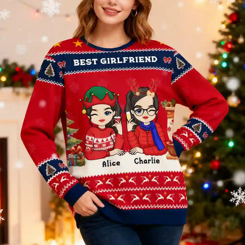 Personalized Best Friend Christmas Sweater –Custom Ugly Holiday Sweatshirt