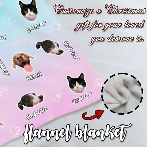 Personalized Pet Face Blanket – Custom Dog & Cat Name Flannel Throw Gift for Pet Lovers