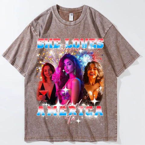 Camiseta retro personalizada del 4 de julio con cara: regalo divertido del Día de la Independencia, camiseta vintage personalizada con la bandera de EE. UU. para una familia cristiana. 