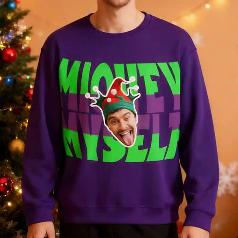 Unique Xmas Ugly Sweater – Personalized “I Love Myself” Holiday Sweatshirt with Custom Face Design, Funny Self-Love Christmas Gift