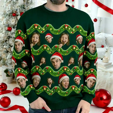 Funny Christmas Ugly Sweater – Upload Family Photos, Custom Festive Sweatshirt Gift