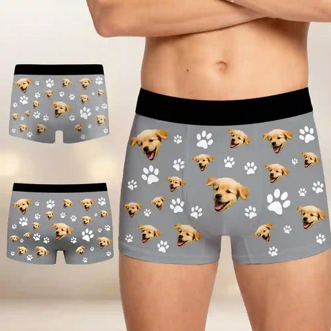Custom Dog Face Christmas Boxer Briefs – Personalized Men’s Underwear with Pet Photo