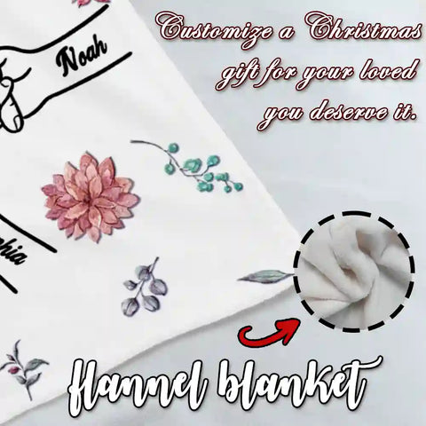 Custom Handprint  Blanket – Personalized with Names, Holding Mom’s Hand, Best Christmas Gift