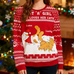 Just A Girl Who Loves Her Cats – Personalized Cat Lover Ugly Christmas Sweater
