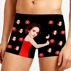 Funny Custom Face Boxer Briefs – Hug Me Underwear with Kiss Pattern, Gag Gift for Boyfriend or Husband
