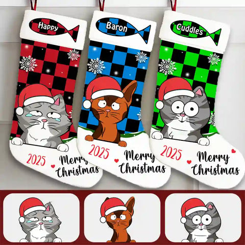 Custom Cat Breed Christmas Stocking – Personalized with Cat Name, Unique Cat Pattern Design
