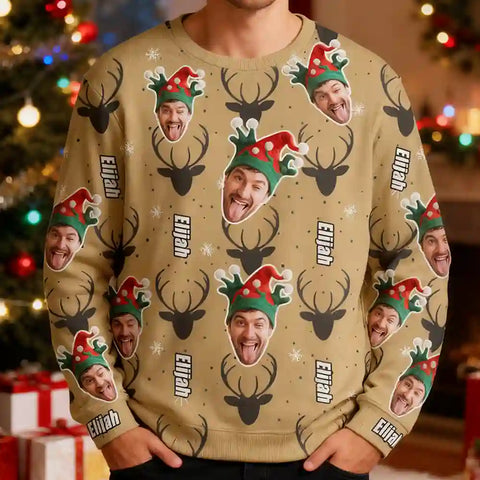 Custom Funny Christmas Ugly Sweater – Personalized  Custom Face & Name Holiday Sweatshirt