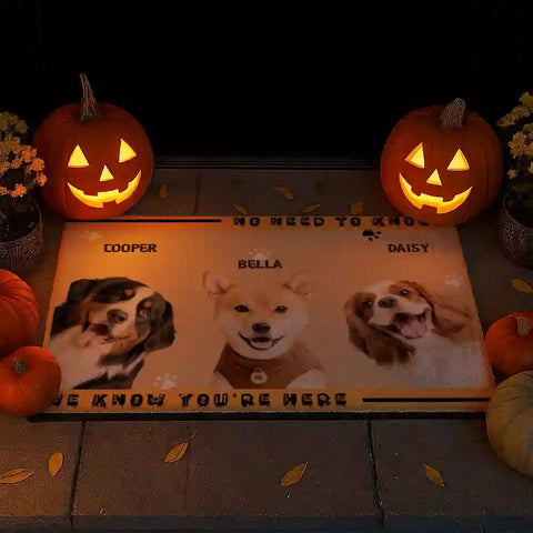 Trick or Treat Personalized Pet Welcome Mat – Custom Photo & Last Name