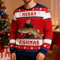 Custom Fishing Christmas Ugly Sweater – Personalized Holiday Sweatshirt with Photo, Best Gift for Fishing Lovers