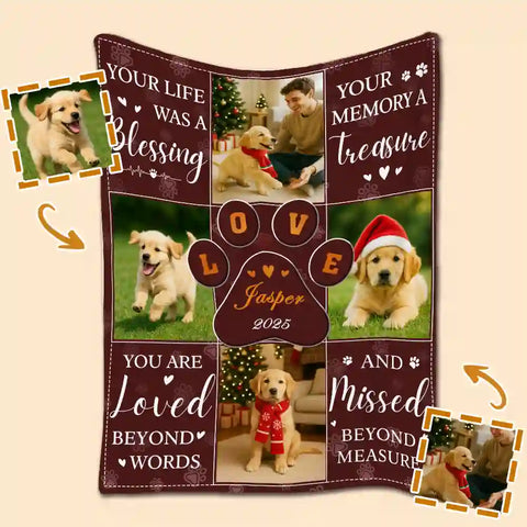 Custom Pet Photo Christmas Flannel Blanket – Personalized Cozy Gift for Pet Lovers