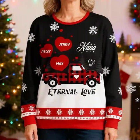 Custom Grandma Christmas Ugly Sweater – Personalized Holiday Sweatshirt  Kids’ Names, Unique Gift for Nana, Forever Love Keepsake