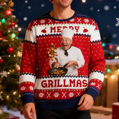 Custom Chef Christmas Ugly Sweater – Personalized Holiday Sweatshirt with Photo, Best Gift for Food Lovers