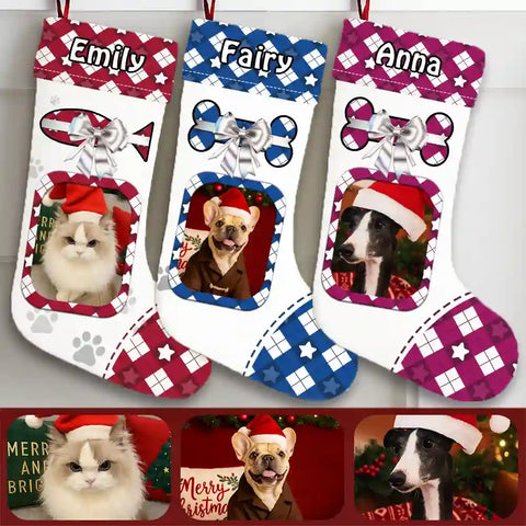 Custom Dog & Cat Christmas Stocking – Upload Pet Photo & Name, Personalized Holiday Keepsake