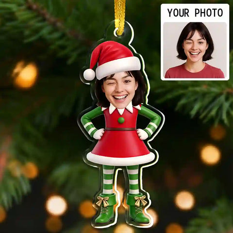Personalized Elf Acrylic Ornament – Custom Face Christmas Decoration for Family, Kids, Couples