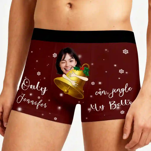Personalized Funny Christmas Boxer Briefs – “Only [Name] Can Jingle My Bells” Custom Photo Underwear for Couples