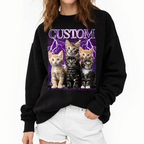 Camiseta unisex vintage con foto personalizada, sudadera con capucha para amantes de los gatos, mascotas y familiares.