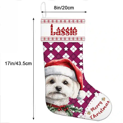 Custom Dog Breed Christmas Stocking – Personalized with Dog Name, Choose from 30+ Breeds