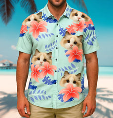 Camisa hawaiana unisex con foto de tu mascota. 