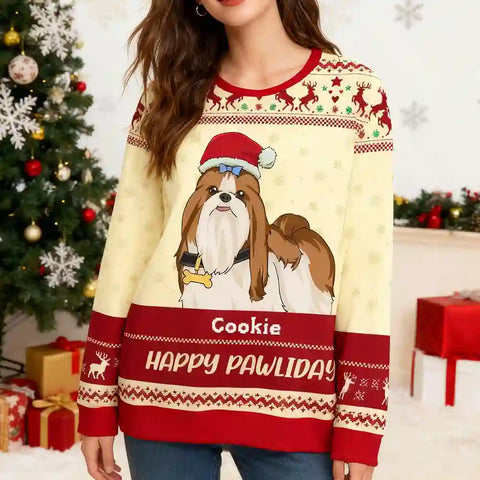 Custom Dog Christmas Ugly Sweater – Personalized Holiday Sweatshirt, Best Gift for Dog Lovers