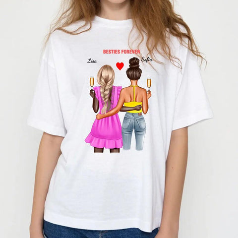 Besties Forever - T-shirt unisexe personnalisé, t-shirt premium, sweat à capuche - Cadeau d'anniversaire pour meilleure amie