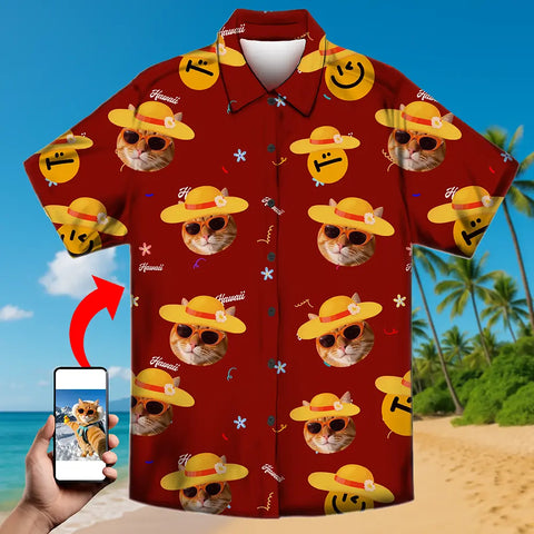 Camisa hawaiana personalizada con cara de mascota: perfecta para fiestas y diversión de verano 