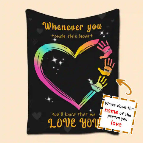 Custom Handprint Heart Blanket – Personalized Name Hug Gift for Loved Ones，Christmas Gift，Love