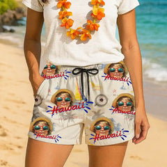Shorts de playa con cara de mascota: estilo hawaiano personalizado para fiestas de verano
