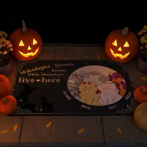 Halloween Cat Welcome Mat – Personalized Pet Name Decoration