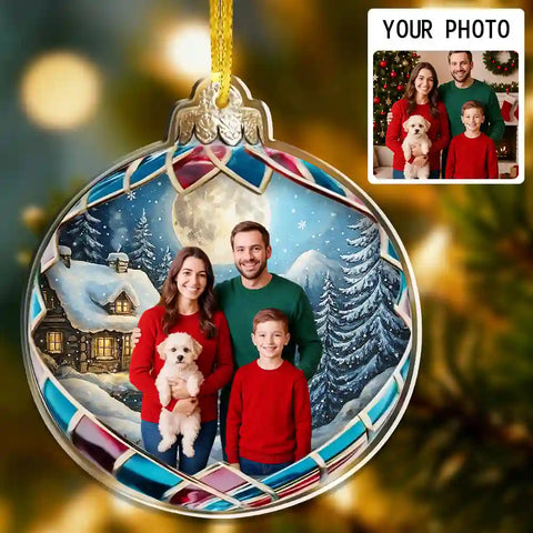 Custom Photo Christmas Acrylic Ornament – “Good Cheer Is Found With Family” Personalized Holiday Decoration